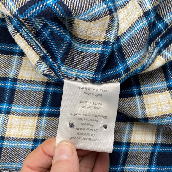 Steel and Jelly Mens Flannel Shirt Large Blue & White Plaid Button-Up Long Sleev - Picture 8 of 9